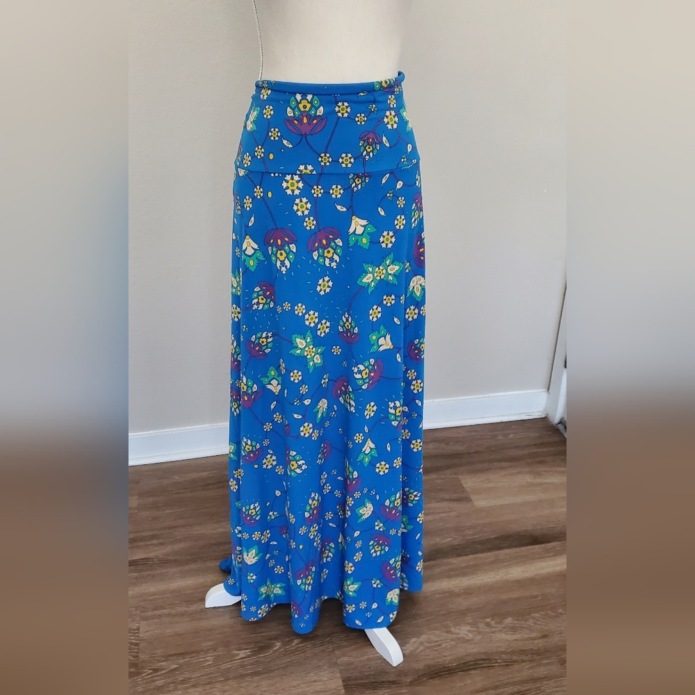 LuLaRoe Blue Floral Maxi Skirt Size 2XL